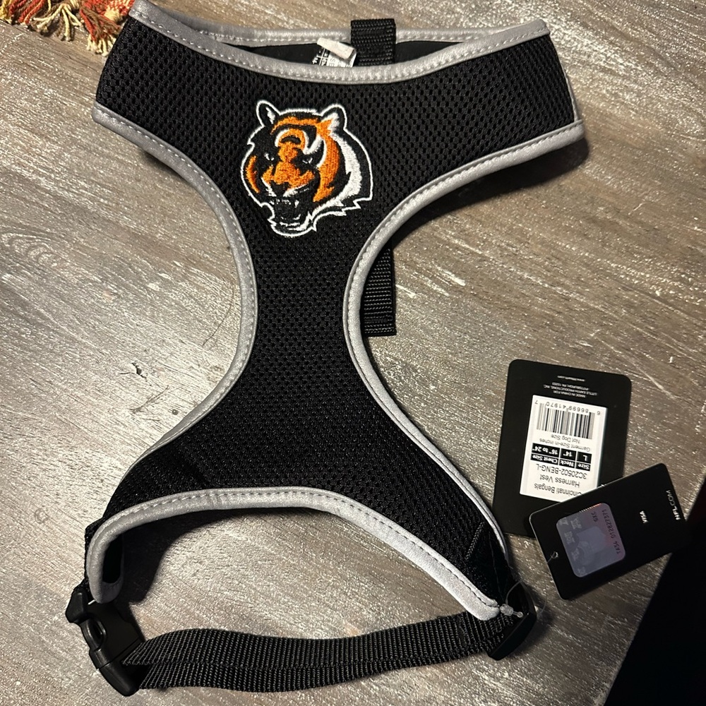 NFL Black Mesh Dog Harness with Bengals Logo